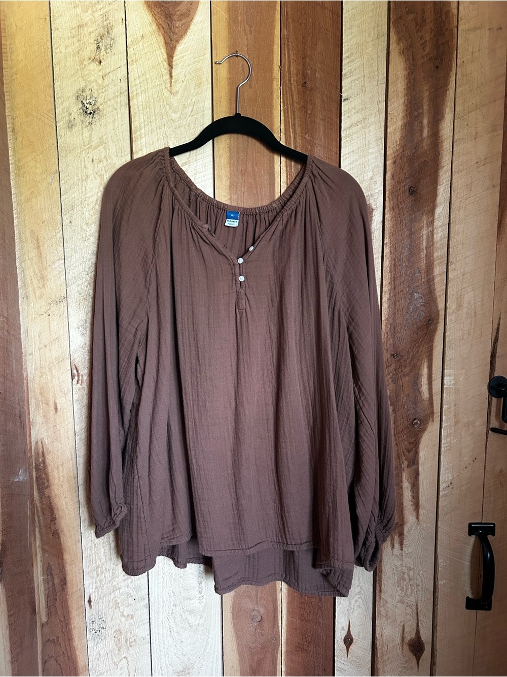 Women's Relaxed Brown Peasant Blouse Old Navy cotton XL